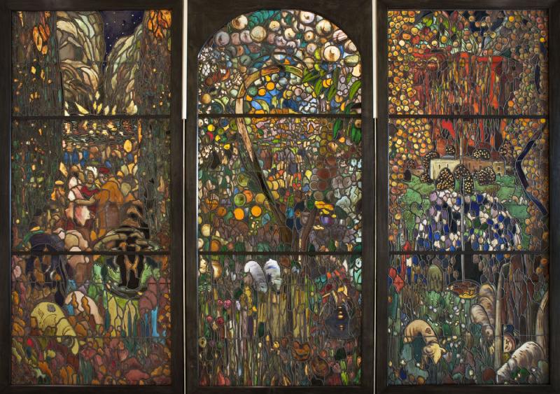 Stained glass triptych "La Poza Azul" by Joaquim Mir