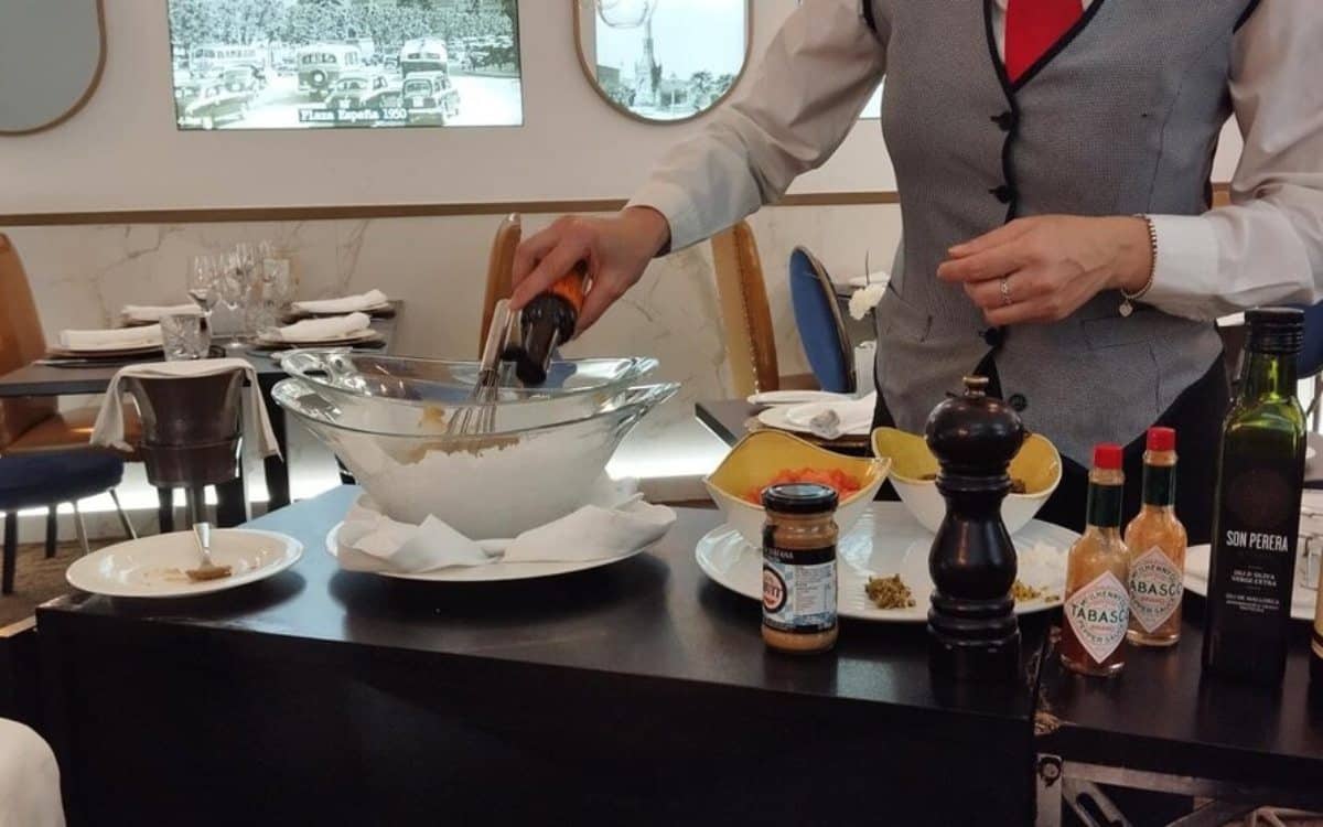 Live preparation of a dish