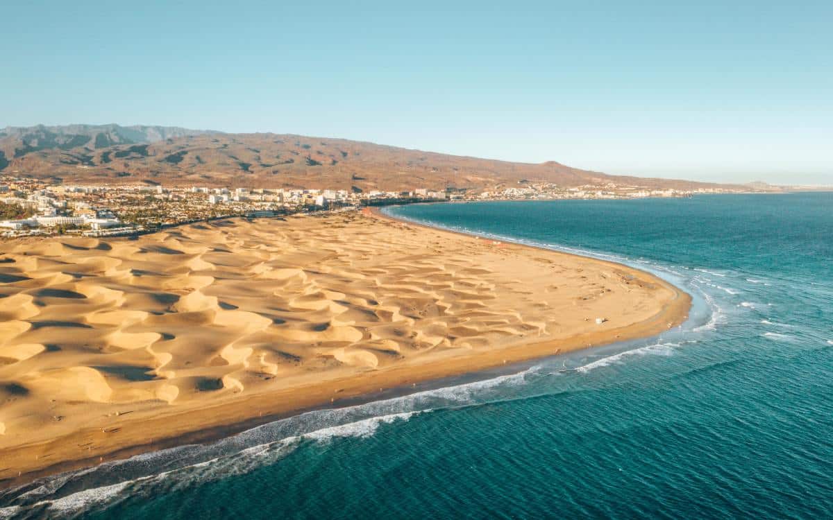 Aerial view of the dunes and beach of Maspalomas