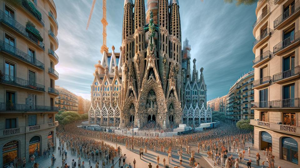 Саграда Фамилия поднимает последнюю деталь башни Иисуса